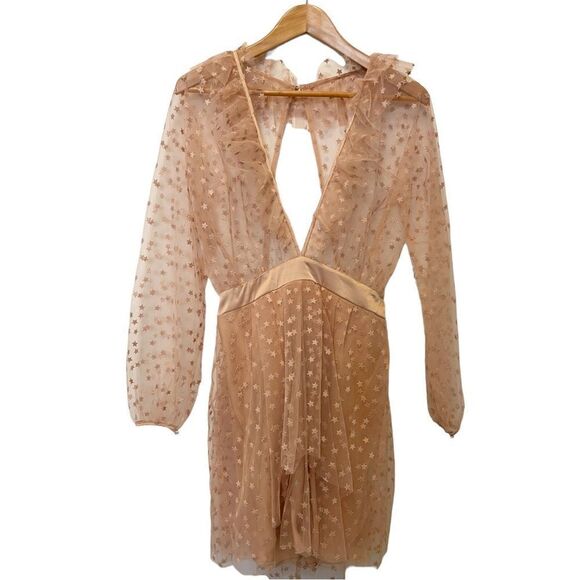 For Love & Lemons All That Glitters Mini Dress in Almond Size L - Picture 6 of 14